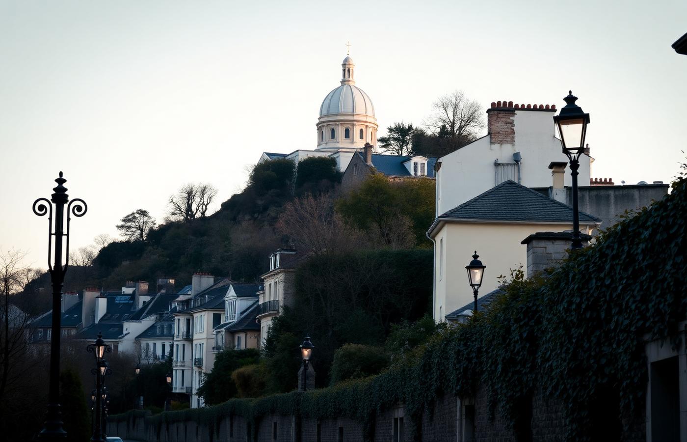 Colina de Montmartre en París con la cúpula blanca de la basílica asomando sobre los tejados